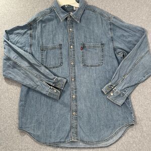 Vintage Levis Denim Shirt Red Tab Mens L Blue Metal Button Y2K 90s Button Up